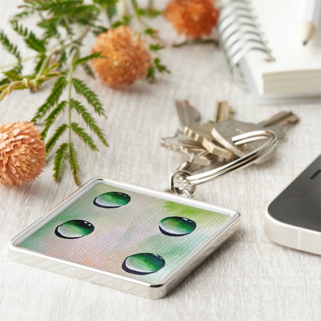 Green water drops art key ring (Side)