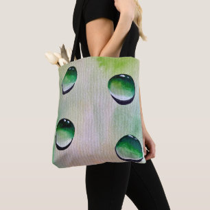 Green water drops art tote bag