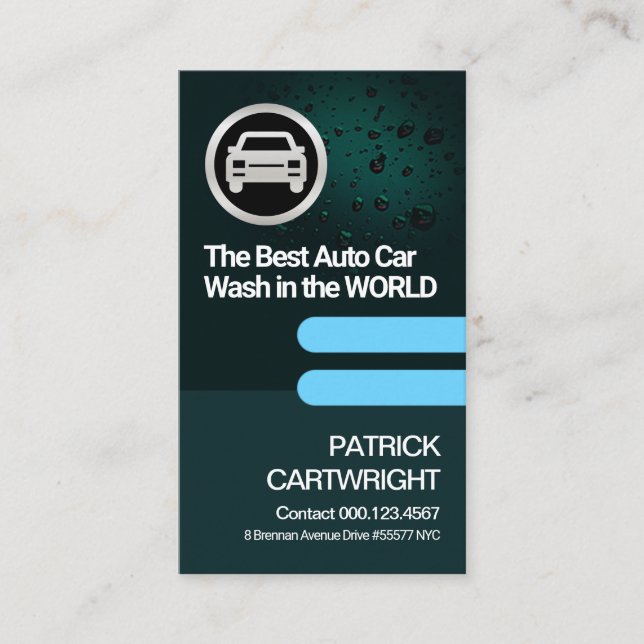 Green Water Drops Blue Tabs Automotive Car Wash Business Card (Front)