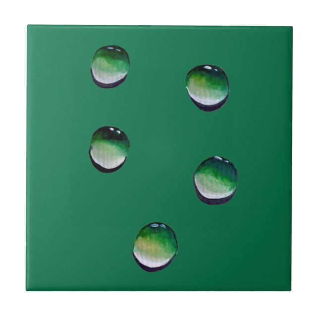 Green water drops water art ceramic tile (Front)