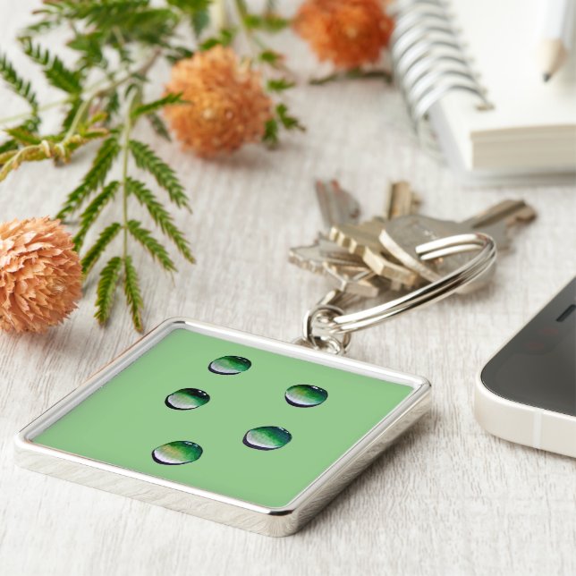 Green water drops water art key ring (Side)