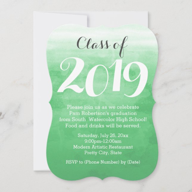 Green Watercolor 2019 Graduation Party Invitation (Front)