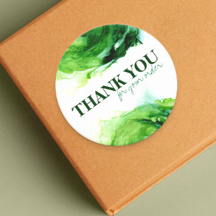 Green Watercolor Abstract Small Business Thank You Classic Round Sticker
