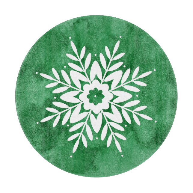 Green Watercolor Abstract Snowflake Cutting Board (Front)