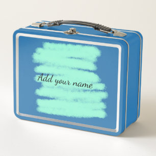 Green watercolor add name text message here throw metal lunch box