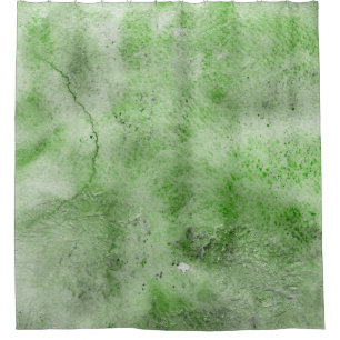 Green watercolor and ink paper textures on white b shower curtain