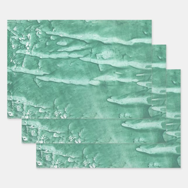 Green watercolor art wrapping paper sheet (Set)