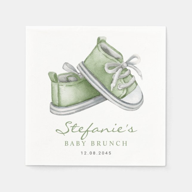 Green Watercolor Baby Booties Baby Brunch Napkin (Front)