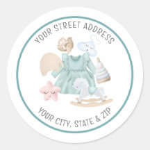 Green Watercolor Baby Girl Return Address Sticker