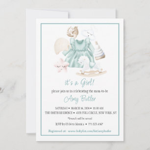 Green Watercolor Baby Girl Shower Invitation