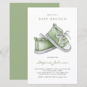 Green Watercolor Baby Shoes Baby Brunch Invitation