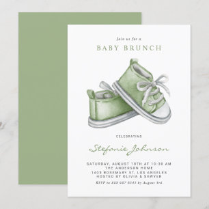 Green Watercolor Baby Shoes Baby Brunch Invitation