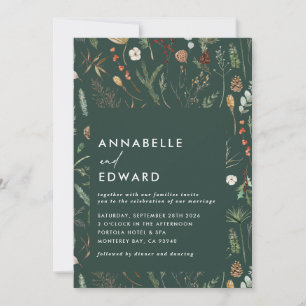 Green watercolor botanical autumn winter elegant invitation