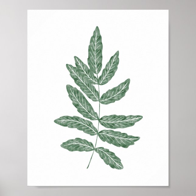 Green Watercolor Botanical Fern Leaf Poster (Front)
