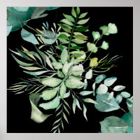 Green Watercolor Botanical Leaves and Flowers