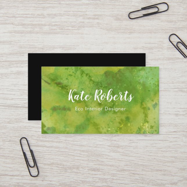 Green Watercolor business card | eco professional (Front/Back In Situ)