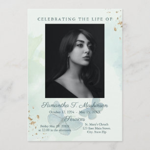 Green Watercolor Butterfly Funeral Services Program