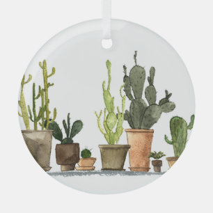 Green Watercolor Cacti: Hand Drawn Pots Glass Tree Decoration