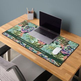 Green Watercolor Cacti Succulent Personalised Desk Mat