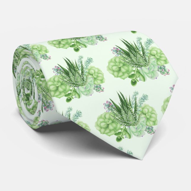 Green Watercolor Cacti  Tie (Rolled)