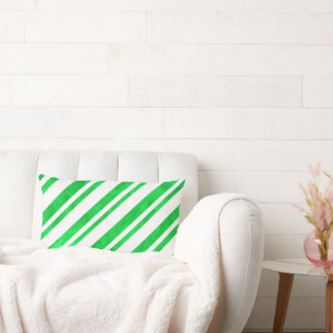 Green Watercolor Candy Cane Stripes Lumbar Cushion