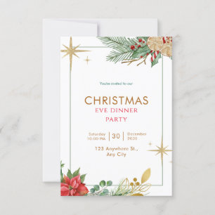 Green Watercolor Christmas Eve Dinner Party Invitation