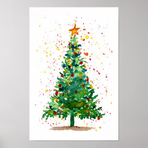 Green Watercolor Christmas Tree Poster