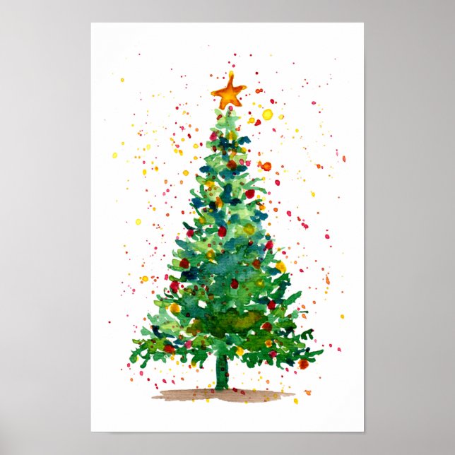 Green Watercolor Christmas Tree Poster (Front)