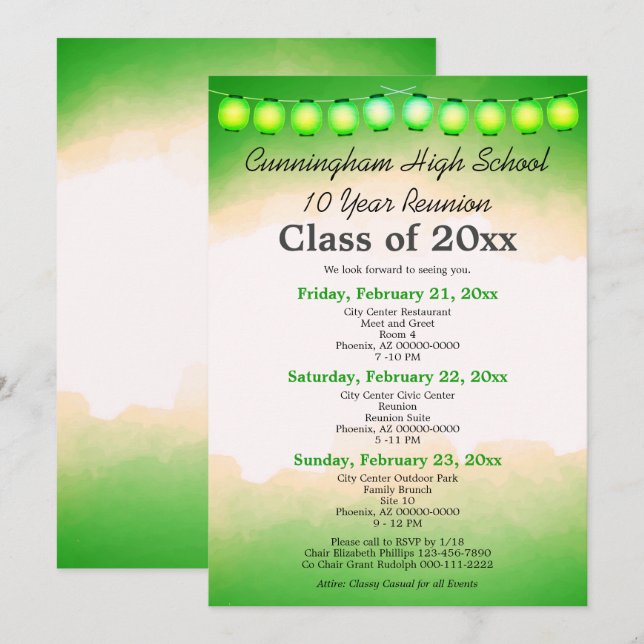 Green Watercolor Class Reunion Template (Front/Back)