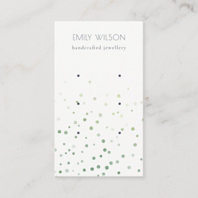 Green Watercolor Confetti Stud 3 Earring Display Business Card (Front)