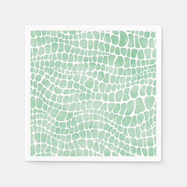Green Watercolor Crocodile Skin Pattern Napkin (Front)