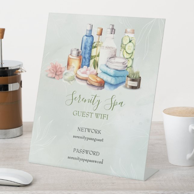 Green Watercolor Day Spa and Wellness Wifi Pedestal Sign (In SItu)