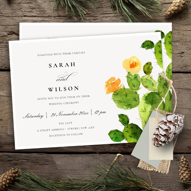 GREEN WATERCOLOR DESERT CACTUS FLOWER WEDDING INVITATION (Creator Uploaded)