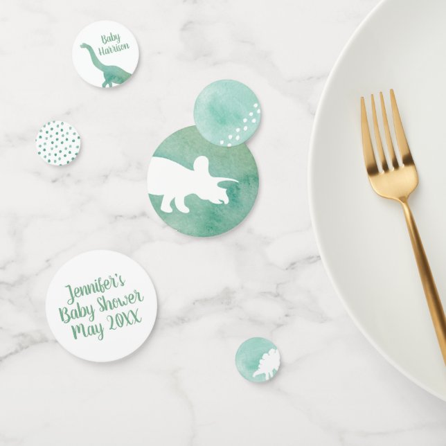 Green Watercolor Dinosaur Baby Shower Confetti (Group)