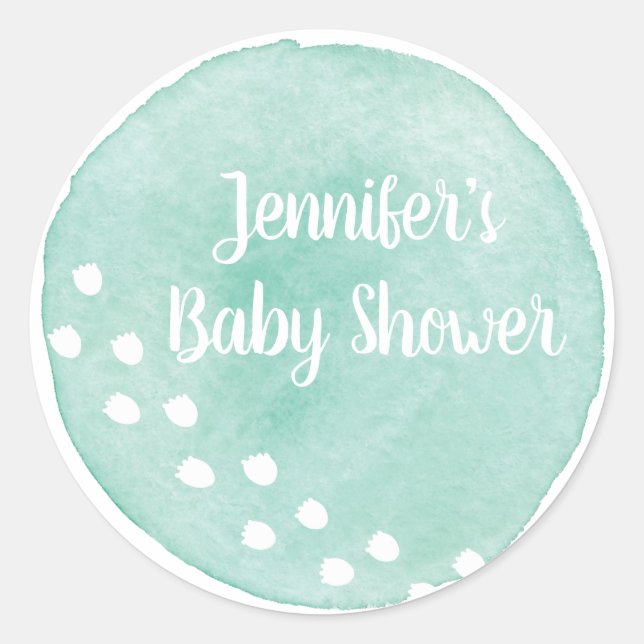 Green Watercolor Dinosaur Baby Shower Sticker (Front)