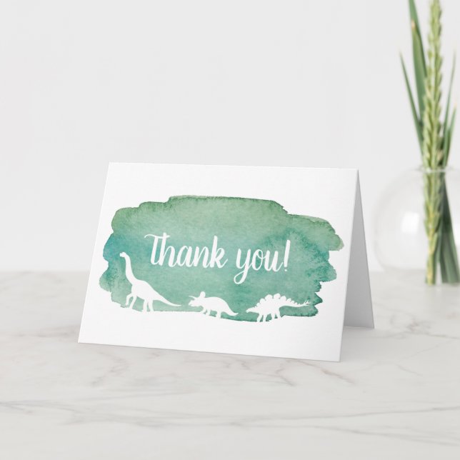Green Watercolor Dinosaur Thank You Card (Front)