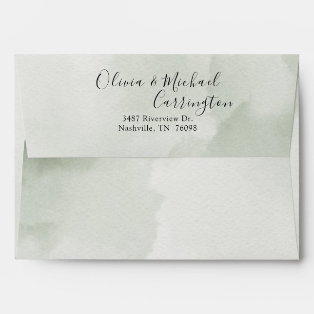 Green Watercolor Elegant Modern Wedding Envelope (Back (Top Flap))