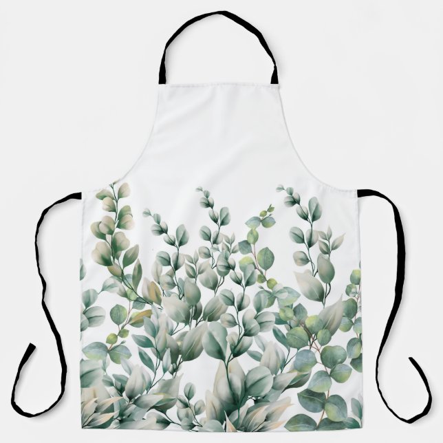 Green Watercolor Eucalyptus Leaf Apron (Front)