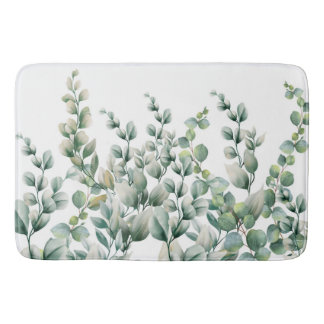 Green Watercolor Eucalyptus Leaf Bath Mat
