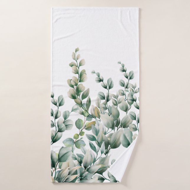 Green Watercolor Eucalyptus Leaf Bath Towel (Bath Towel)