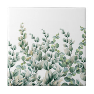 Green Watercolor Eucalyptus Leaf Ceramic Tile