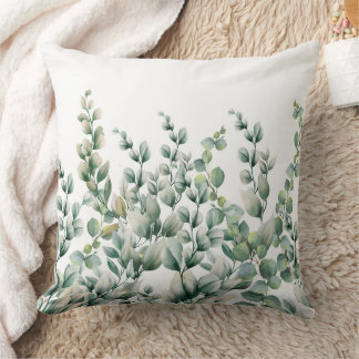 Green Watercolor Eucalyptus Leaf Cushion