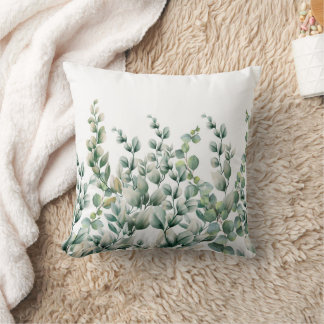 Green Watercolor Eucalyptus Leaf Cushion