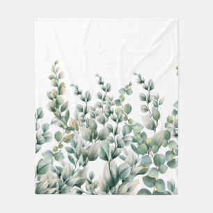 Green Watercolor Eucalyptus Leaf Fleece Blanket