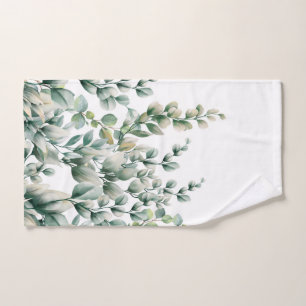 Green Watercolor Eucalyptus Leaf Hand Towel