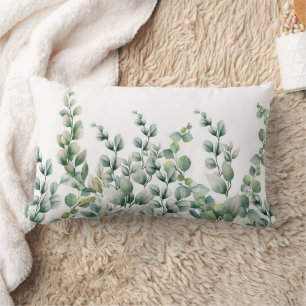 Green Watercolor Eucalyptus Leaf Lumbar Cushion