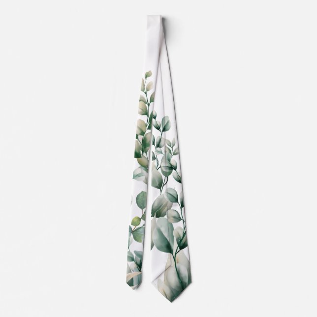 Green Watercolor Eucalyptus Leaf Tie (Back)