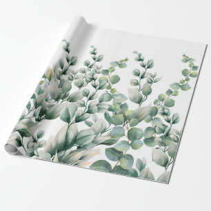 Green Watercolor Eucalyptus Leaf Wrapping Paper