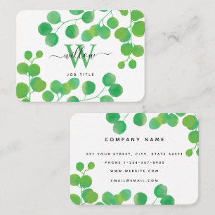 Green Watercolor Eucalyptus Leaves Professional Business Card