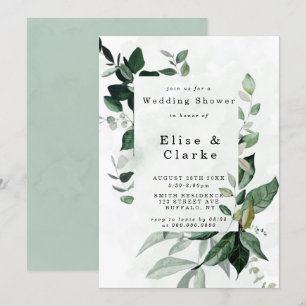 Green Watercolor Eucalyptus Wedding Shower Invites